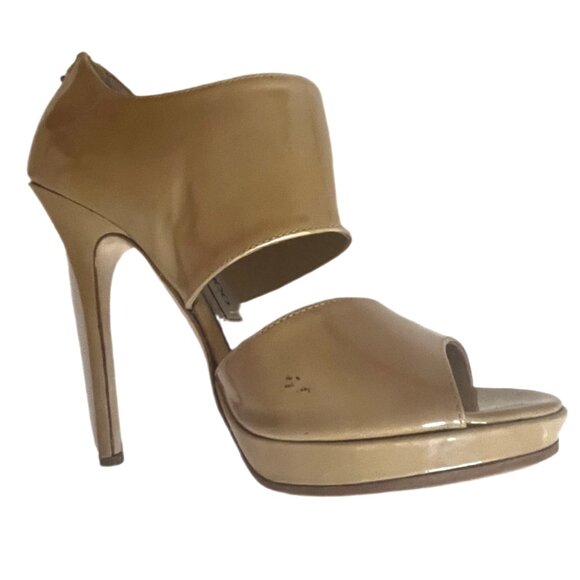 Jimmy Choo Nude Patent leather Peep Toe Platform heels Back Zip Size 37 / US 7 - Picture 12 of 12